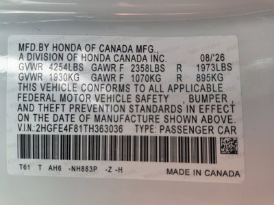 2026 Honda Civic Sedan Hybrid Sport