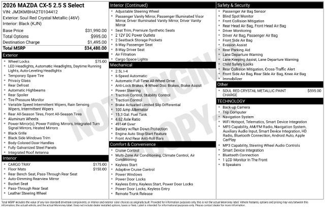 2026 Mazda Mazda CX-5 2.5 S Select